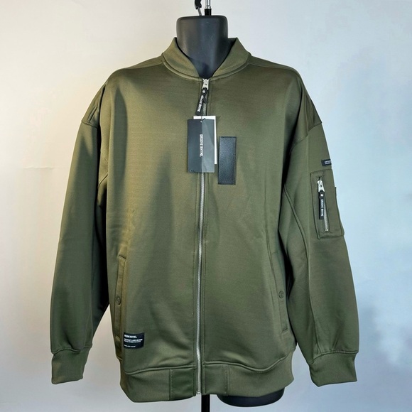 NWT Groove Rhyme| Fleece Bomber Jacket Unisex Style | Khaki | Size L - Picture 2 of 8
